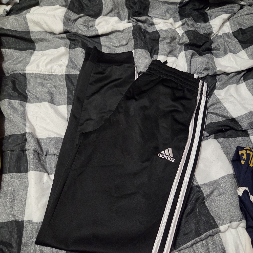 Adidas Kids Black Joggers with White Stripes